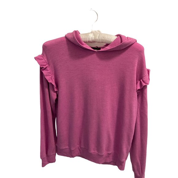 NWT Monrow Super Soft Pink Sweatshirt With Ruffle Insert Womens Sz Small - Picture 3 of 5